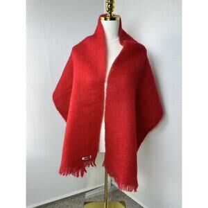 Scottish Woven Shawl Scarf Woven Red Mohai Wool Scotland Vintage 18W X 70L New